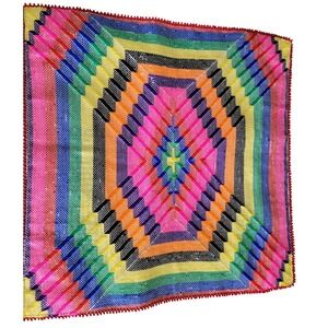 Ignite‎ Colorful Woven Throw Pillow Cover Rainbow Geometric Beaded  20x20 NEW
